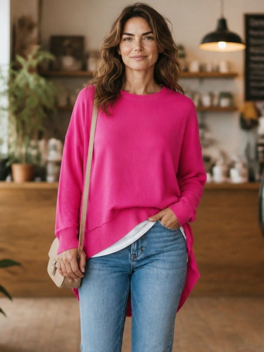 Eileen Fisher Magenta Pink Organic Cotton Sweater Oversized Dolman Hi Lo Sz XL